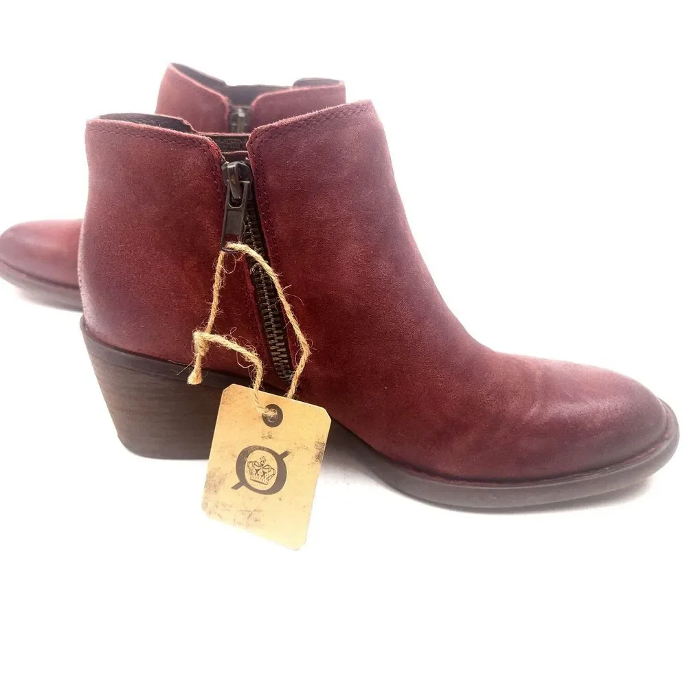 Born Danni Red Suede Leather Distressed Fringe Ankle Boots Womens 6.5 M Heel - Picture 4 of 10